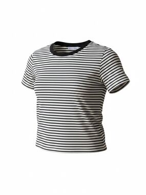 Striped Short Sleeve Crew Tee in Black & White